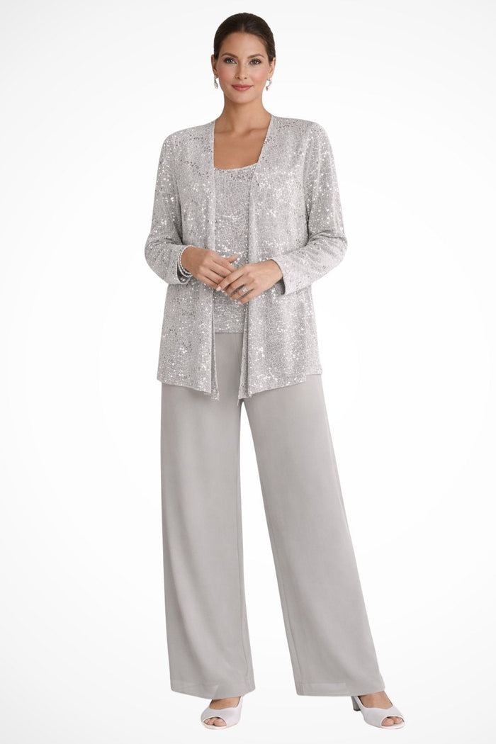 Women's Sequin Wide-Leg Pant Set 3-Piece for Formal Events