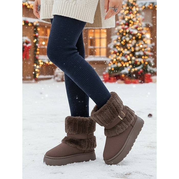Women's Fur-Trimmed Snow Boots with Buckle Detail