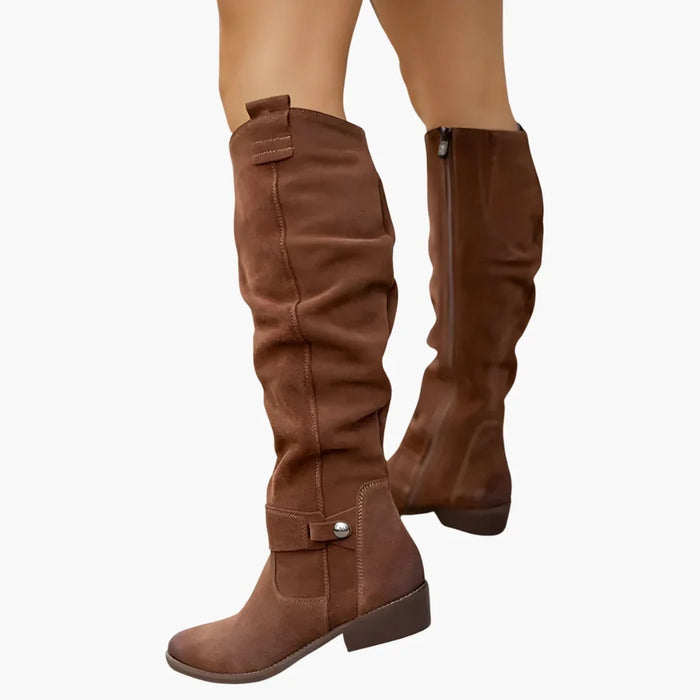 Women's Slouch Knee-High Boots with Block Heel Side Zip