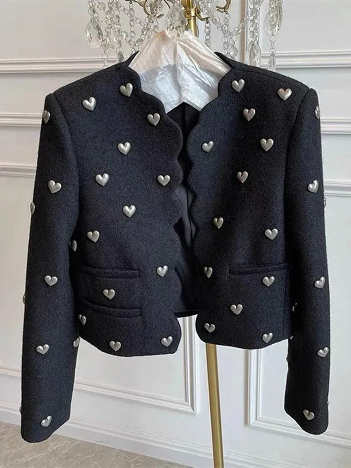 Women's Heart Detail Cropped Tweed Jacket
