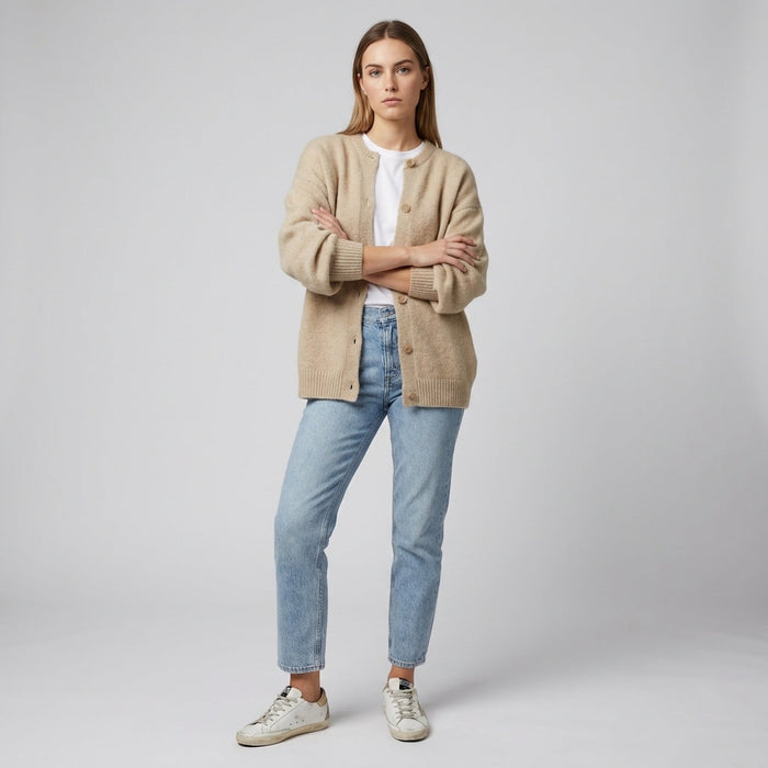 Women's Button-Front Knit Cardigan with Ribbed Cuffs