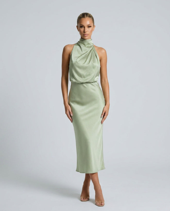 Seraphina | Satin-Look Halter Midi Dress