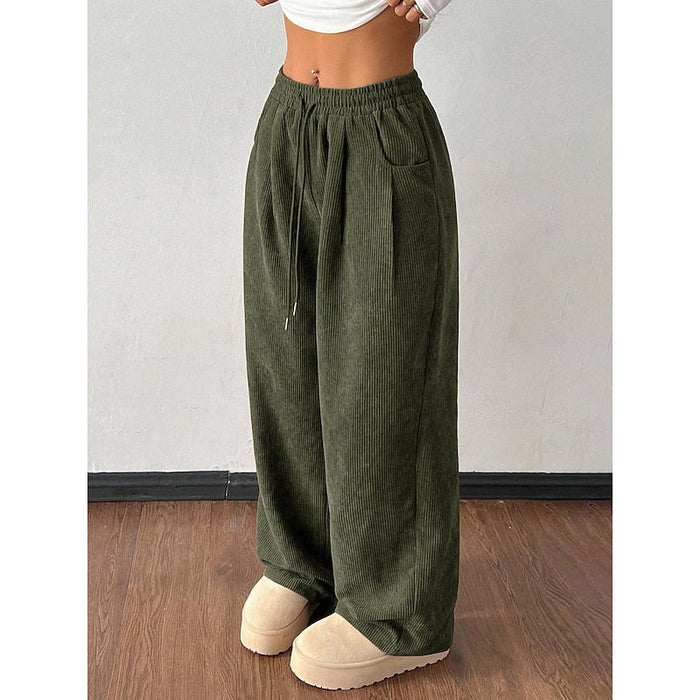 Women's Wide-Leg High-Waist Pants with Drawstring