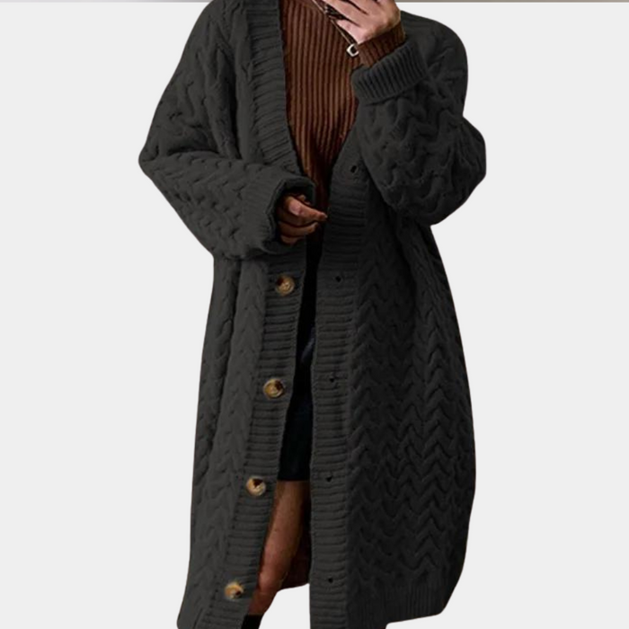 Women's Oversized Long Cardigan with Button Front