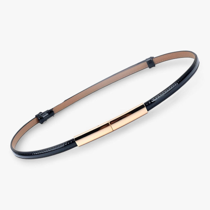 Women's Skinny Patent Belt with Adjustable Gold Buckle