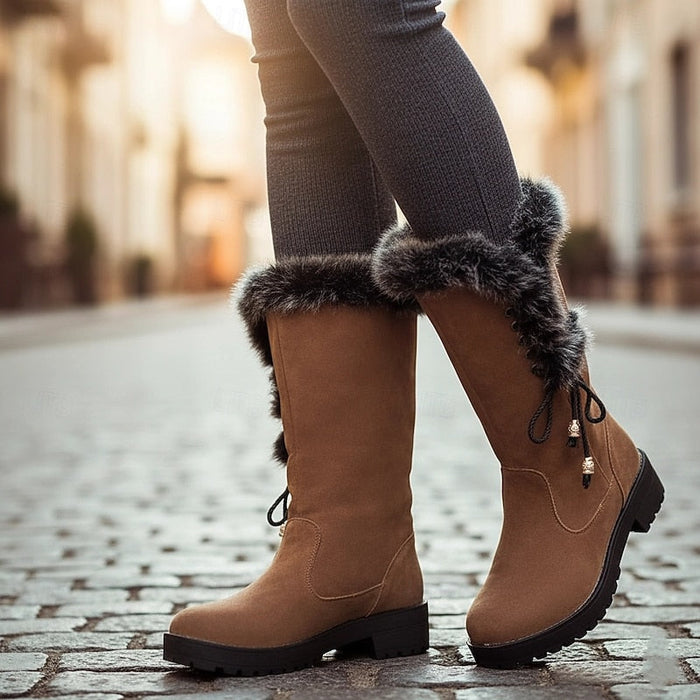 Women's Fur-Trimmed Knee-High Boots with Lug Sole