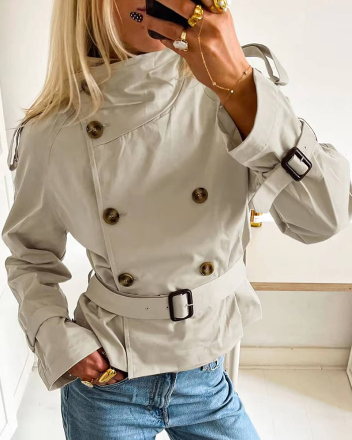 Women's Cropped Trench Jacket Double-Breasted Belted