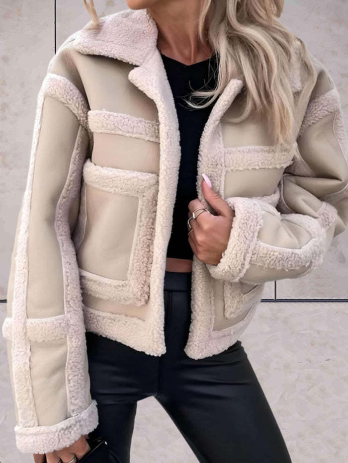 Women's Sherpa Trim Biker Jacket Open Front for Winter