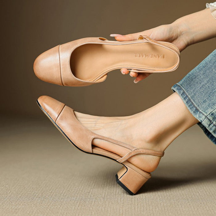 Women's Slingback Block Heel Pumps with Almond Toe