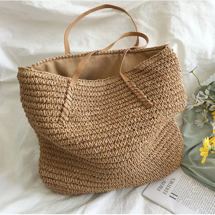 Women's Woven Straw Tote Bag with Shoulder Straps