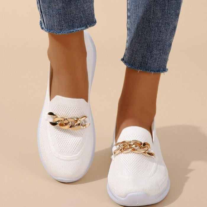 Women's Mesh Slip-On Loafers with Chain Detail