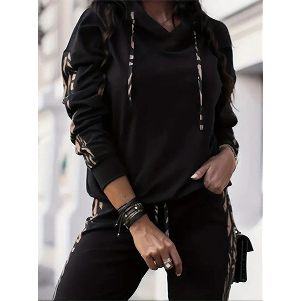 Women's Two-Piece Tracksuit Set with Hood and Side Stripe