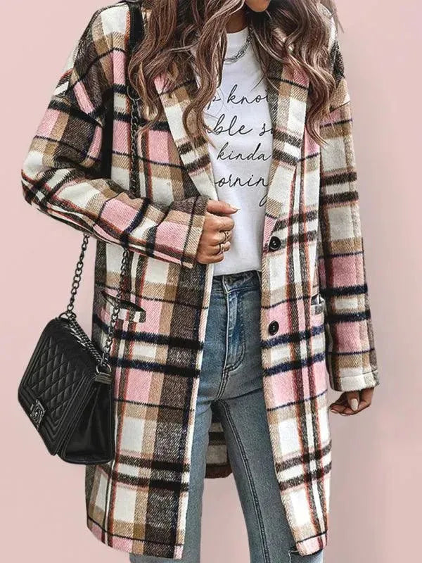 Women's Plaid Shacket with Button Front and Oversized Fit