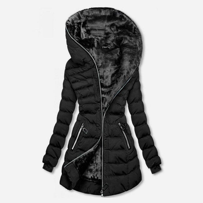 Women's Quilted Winter Coat with Fleece Lining and Side-Zip Closure