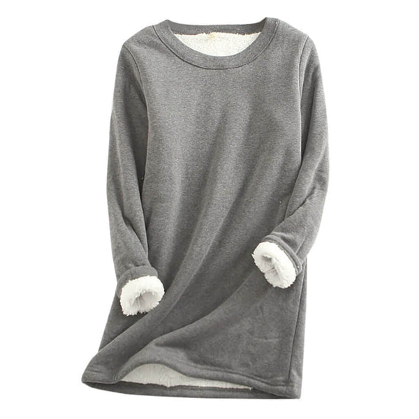 Women's Fleece-Lined Long Sweatshirt with Crew Neck