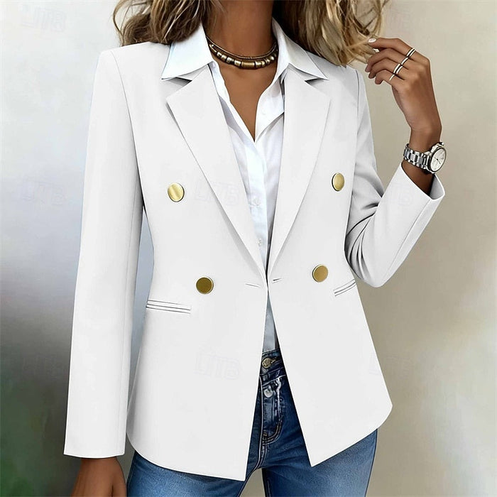 Women's Double-Breasted Tailored Blazer with Gold Buttons