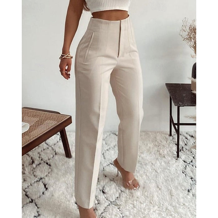 Women's High-Waisted Straight-Leg Trousers with Pockets