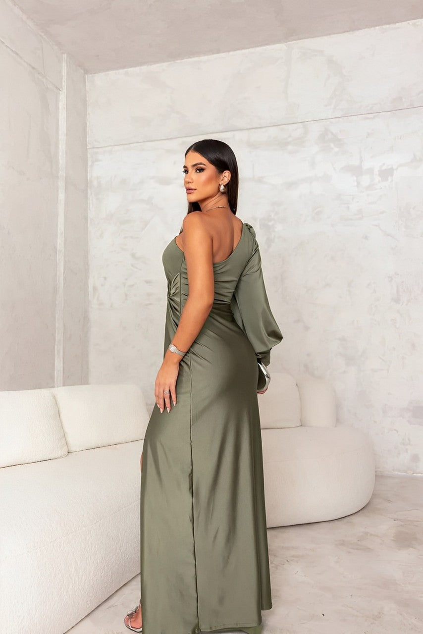 Yolina | One-Shoulder Satin Cocktail Maxi Dress