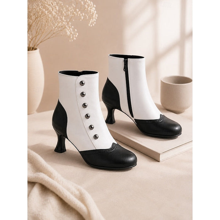 Women's Two-Tone Ankle Boots with Button Detail
